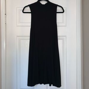 Women's Black sleeveless rib mock neck flow dress